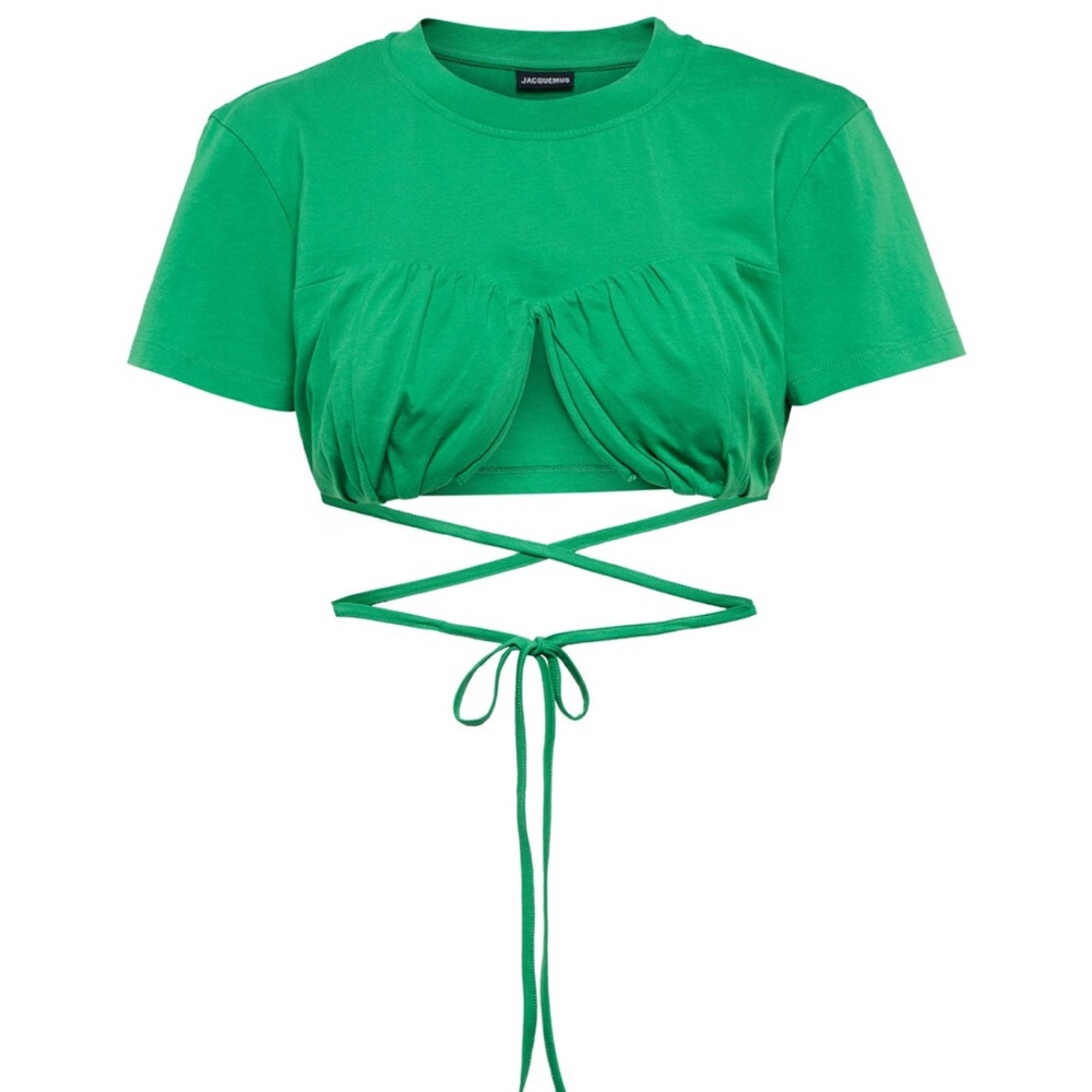 JACQUEMUS Baci cropped underwired cotton t shirt in Green size XS